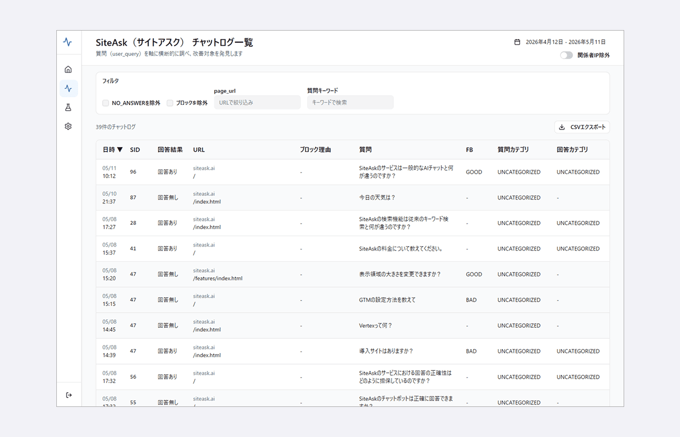 チャットログ一覧 のスクリーンショット