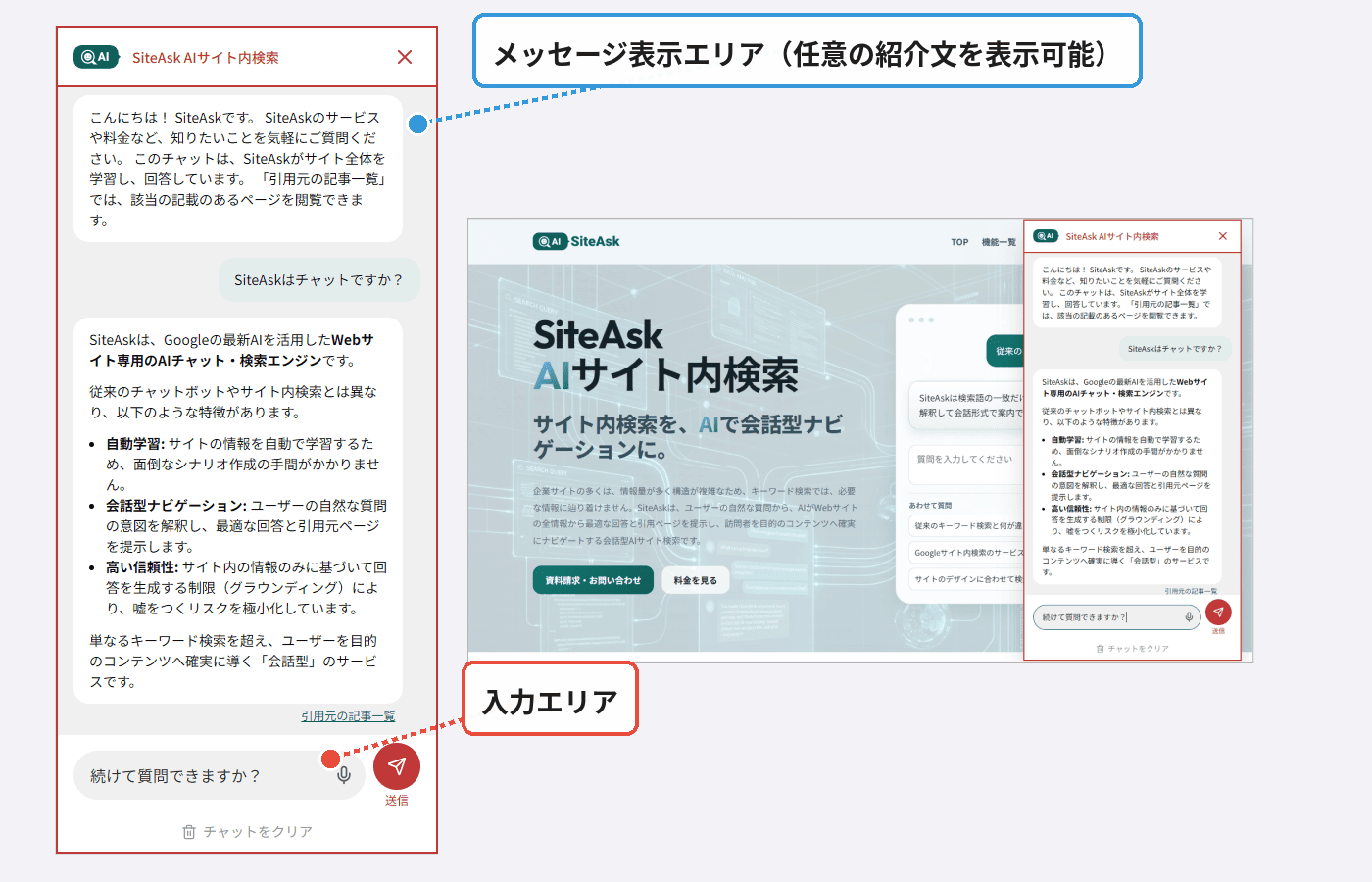 チャット入力画面 のスクリーンショット