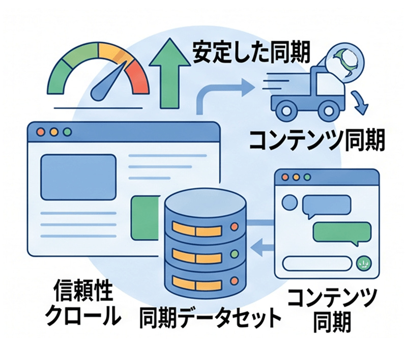 サイトとチャットのコンテンツ同期のイラスト